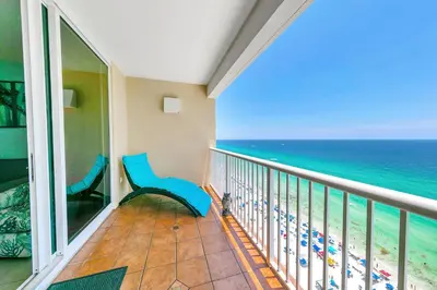 a balcony with a view of the ocean at Majestic Beach Towers 1-1907 in Panama City Beach