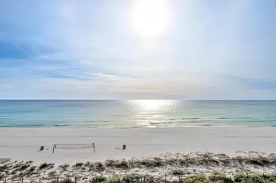 a beach with a soccer goal in the sand at Edgewater Tower 2-404 in Panama City Beach