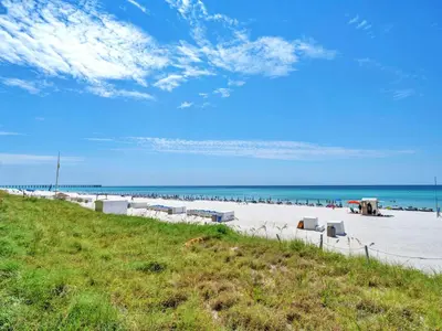 a sandy beach with a view of the ocean at Tidewater 3013 in Panama City Beach