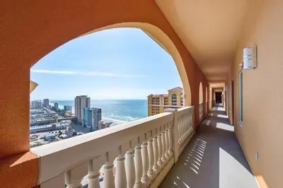 a balcony with a view of the ocean at Calypso 3-2307 in Panama City Beach