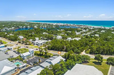 an aerial view of a city and the ocean at 30A Townhomes at Seagrove by Panhandle Getaways in Santa Rosa Beach