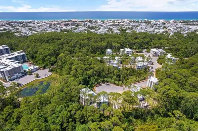 an aerial view of a city with trees and buildings at Hidden Tides in Rosemary Beach