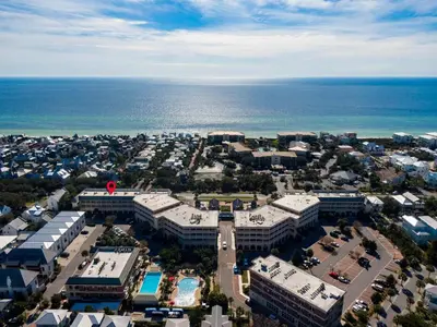 an aerial view of a city with the ocean at Village Of South Walton #263A in Rosemary Beach
