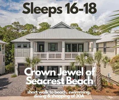 a magazine advertisement for a bedroom house with the words crown jewel of secret beach at The Crown Jewel of Seacrest Beach in Inlet Beach