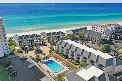 an aerial view of a resort on the beach at 30A Emerald Hill Beach Resort by Panhandle Getaways in Santa Rosa Beach