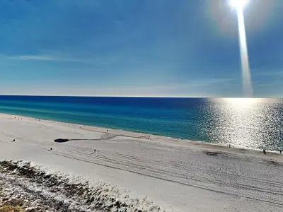 an overhead view of a beach with the ocean at Edgewater Tower III 911 in Panama City Beach