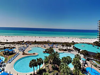 an aerial view of a resort with a beach at Edgewater Tower I 806 in Panama City Beach