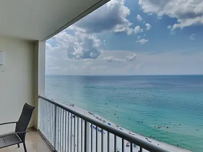 a balcony with a view of the ocean at Majestic Beach Towers I #1608 in Panama City Beach