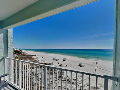 a view of the beach from a balcony at Continental 419 in Panama City Beach