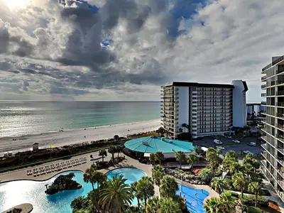 a view of the beach and the hotel and the ocean at Edgewater Tower I 904 in Panama City Beach