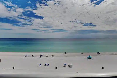 a group of people on a beach with the ocean at Edgewater Windward #602 in Panama City Beach
