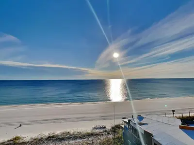a view of the beach from the balcony of a condo at Summit Beach Resort #901 in Panama City Beach