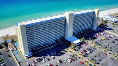 an overhead view of a large building on a beach at Summit Beach Resort #901 in Panama City Beach