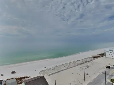 an aerial view of a beach and the ocean at Regency Towers 1202 in Panama City Beach