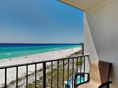 a balcony with a view of the beach at Edgewater Tower II in Panama City Beach