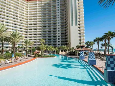 a large swimming pool in front of a large building at Shores of Panama #1510 in Panama City Beach