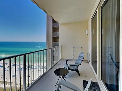 a balcony with a view of the beach at Shores of Panama #1706 in Panama City Beach