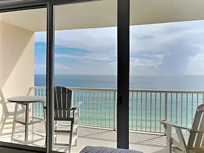 a balcony with a view of the ocean at Majestic Beach Towers I #1109 in Panama City Beach