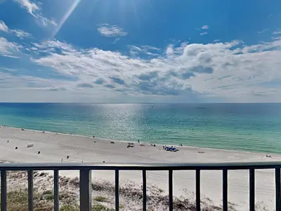 a view of a beach with people in the water at Edgewater Tower II 809 in Panama City Beach