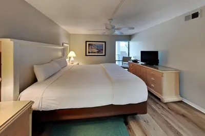 a bedroom with a large bed and a television at Edgewater Tower Iii 213 in Panama City Beach