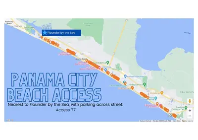 a map of the pacamana city beach access at Flounder by the Sea in Panama City Beach
