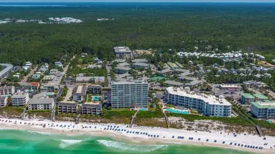 an aerial view of a resort on the beach at Beachcrest 404 in Santa Rosa Beach