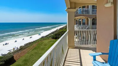 a balcony of a condo with a view of the beach at Monterey Condos B302 in Panama City Beach