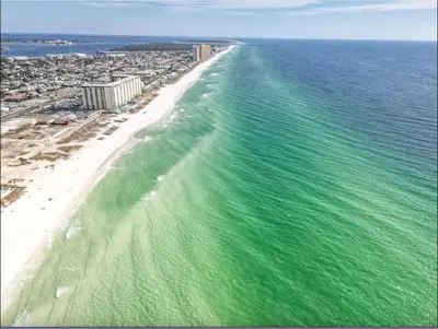 an aerial view of the beach and the ocean at Amzg Gulf view,4 Bd/3.5 Bath Home, Pvt heated Pool in Panama City Beach