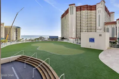 a golf course on the roof of a building at Beautiful Condo with Ocean View from 15th Floor in Panama City Beach