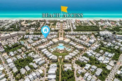 an aerial view of a city with the words beach access at Luxurious 