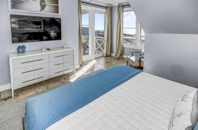 a bedroom with a white bed and a large window at STUNNING GULF VIEWS - 3BR WaterSound Condo #426A - Steps to Beach and Pool condo in Panama City Beach
