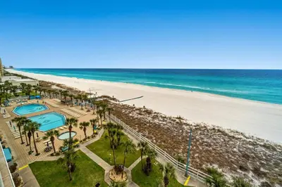 an aerial view of the beach and the ocean at Summit 803 - Luxury Beach Resort Condo 1-6 People in Panama City Beach