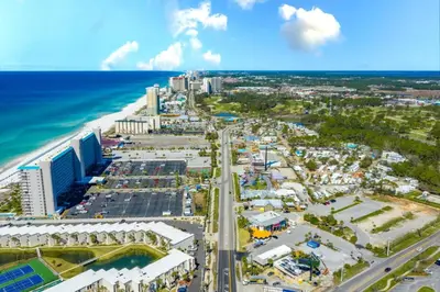 an aerial view of the beach and the ocean at Summit 808 - Luxury Beach Resort Condo 1-6 People in Panama City Beach