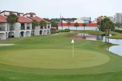 a view of the golf course at the resort at Gulf front condo in Panama City Beach