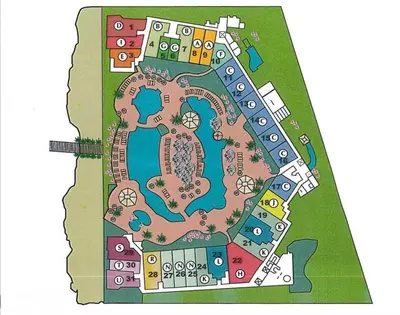 a plan of the grounds of a resort at Shores of Panama 2003 - Renovated 2 bedroom, with Bunkroom Sleeps 6 with a Reserved Parking Space! condo in Panama City Beach