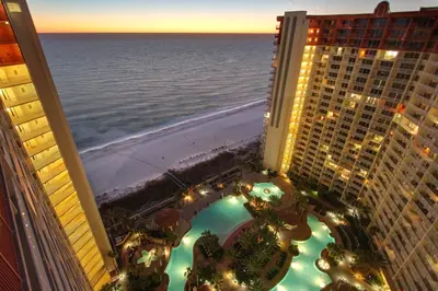 a view of the ocean from the balcony of a hotel at Shores of Panama 2217- Elegantly Decorated, Sleeps 6, Free Fun! condo in Panama City Beach
