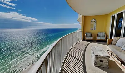 a balcony with a view of the ocean at Emerald Isle Panama City Beach #2208 in Panama City Beach