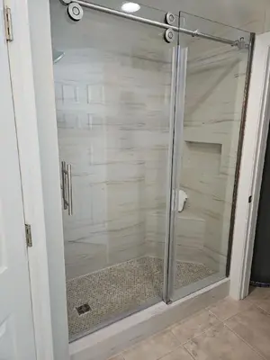 a shower with a glass door in a bathroom at Gulf Crest 2005 - 2 Bedroom 2Bathroom withFantastic View! Family Friendly! Sleeps 8 condo in Panama City Beach