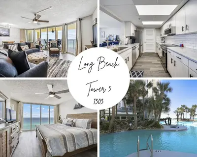 a collage of photos of a luxury beach house at Long Beach Tower 3, #1303 - Completely Renovated 2 Bedroom Sleeps 8, condo in Panama City Beach
