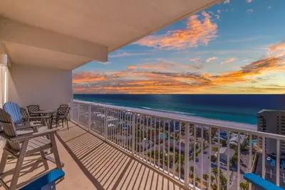 a balcony with a view of the ocean at Stunning Ocean Views! Resort Beach Condo! Sleeps 8! by Dolce Vita Getaways PCB in Panama City Beach