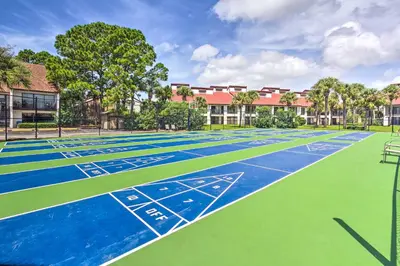 a basketball court with a blue and green at PCB Vacation Rental with Sweeping Ocean Views! in Panama City Beach