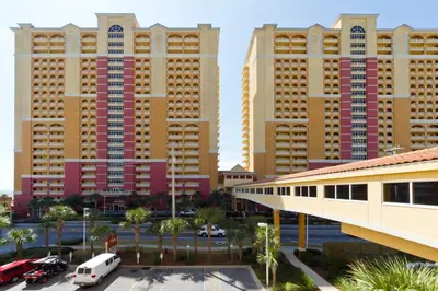 a view of a city with tall buildings at Right Across The Street From Pier Park! 2 Pools Overlooking Gulf!Next To Pier in Panama City Beach