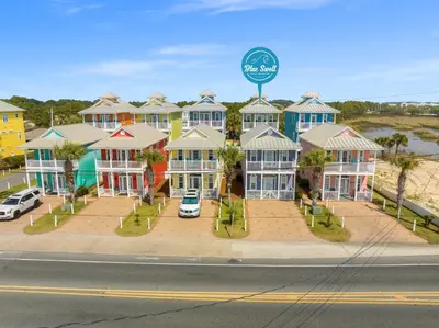 a rendering of a row of houses on a street at Next To Pier Park! STEPS from the Beach! Dog-Friendly! Pool! in Panama City Beach