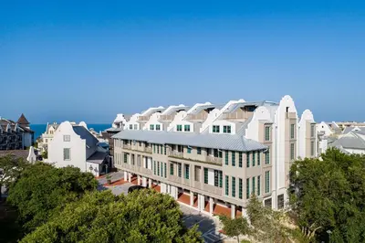 an aerial view of a large white building at Private Pool, Gulf Views & Luxurious Features Throughout this Lovely Residence condo in Panama City Beach