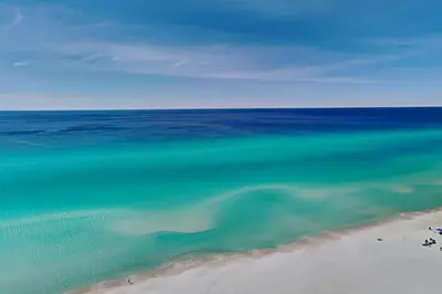 an aerial view of the beach and the ocean at Palazzo #1407 in Panama City Beach