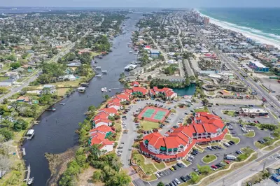 an aerial view of a resort next to the ocean at St Thomas Square by Panhandle Getaways in Panama City Beach