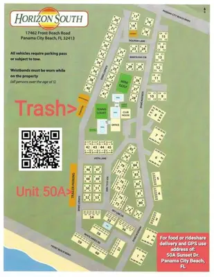 a map of the location of a train station at 2 BR townhome w/private patio, beach access, 4 communal pools, hot tub, mini golf, tennis, & more! in Panama City Beach