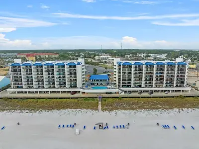 an aerial view of a hotel on the beach at Aquavista 804E in Panama City Beach