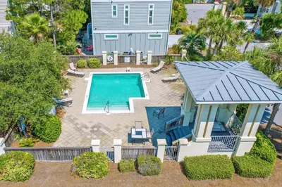 an aerial view of a house with a swimming pool at Lifestyles & Dreams in Santa Rosa Beach