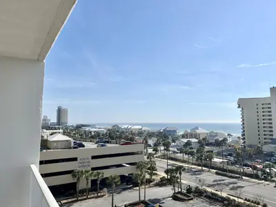 a view of a city from a building at Beach Dream Believer at Laketown Wharf #518 by Nautical Properties in Panama City Beach